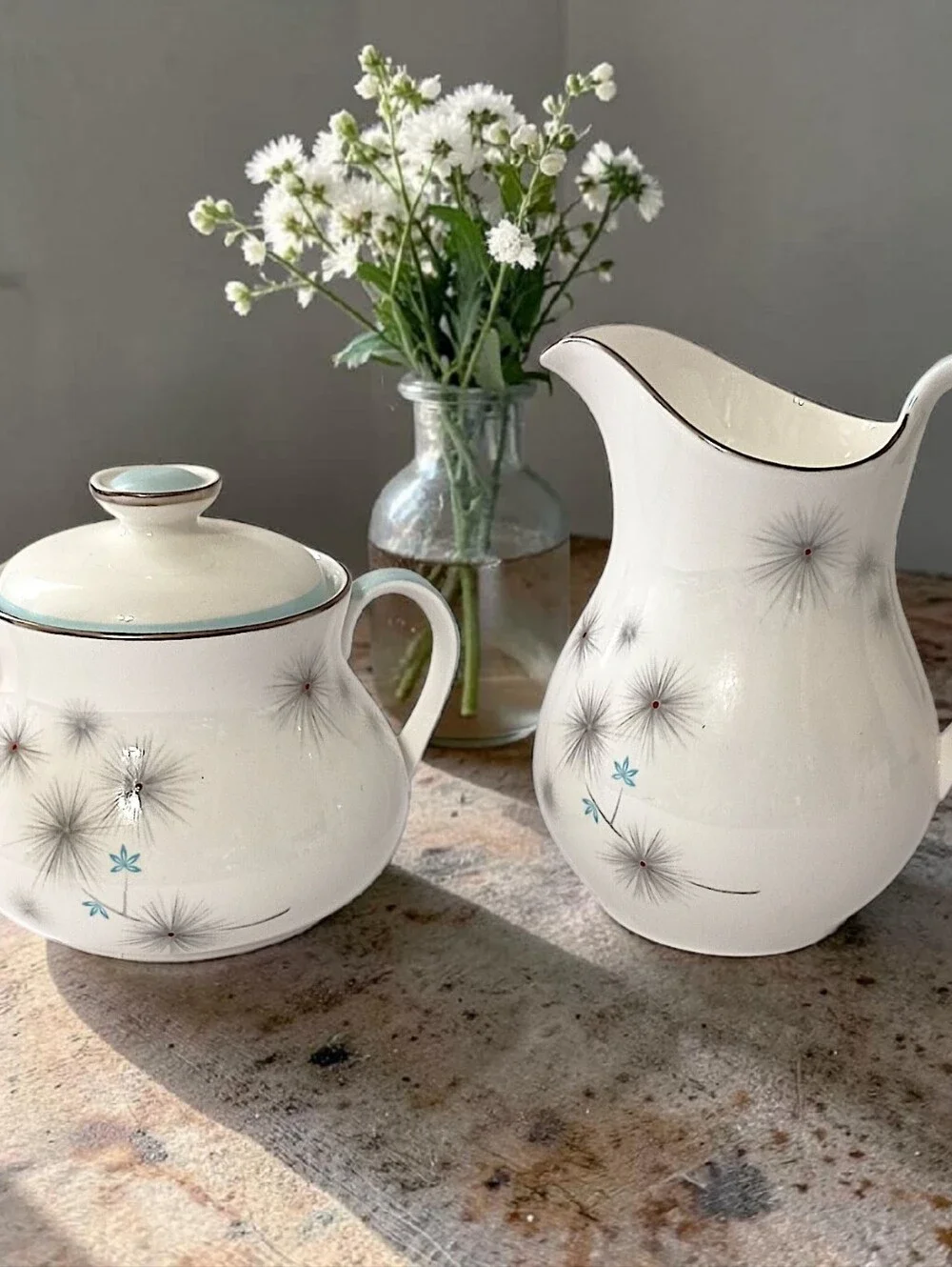 Royal Doulton Thistledown Sugar Bowl Creamer Set H4943 Bone China Vintage Atomic